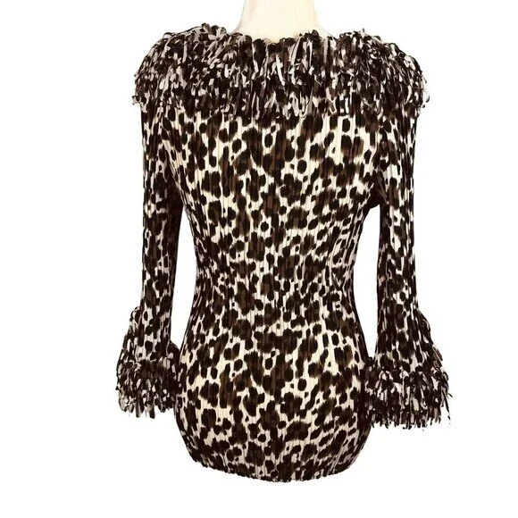 Agora Women's Crinkle Stretch Top with Confetti Fringe Size S 3/4 Sleeve - Picture 7 of 11